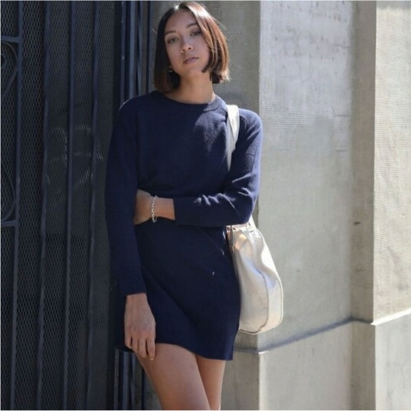 Thakoon Wool Sweater Mini Dress Crewneck Long Sleeve Midnight Navy Blue - Picture 1 of 9